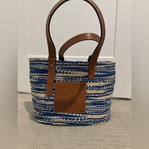 Loewe Special Edition Raffia/Straw Tote Purse- Blue/Tan